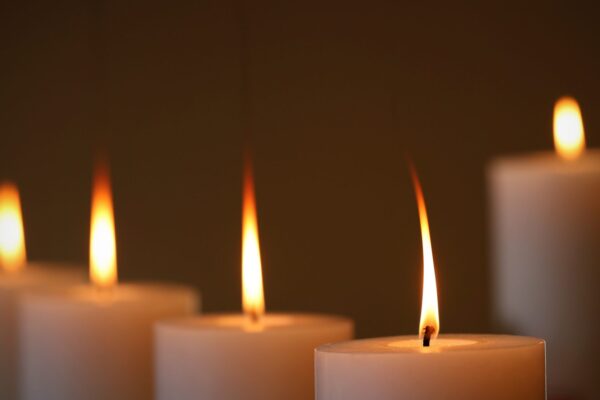 5,Large,White,Wax,Candles,Burning,With,Long,Orange,Yellow