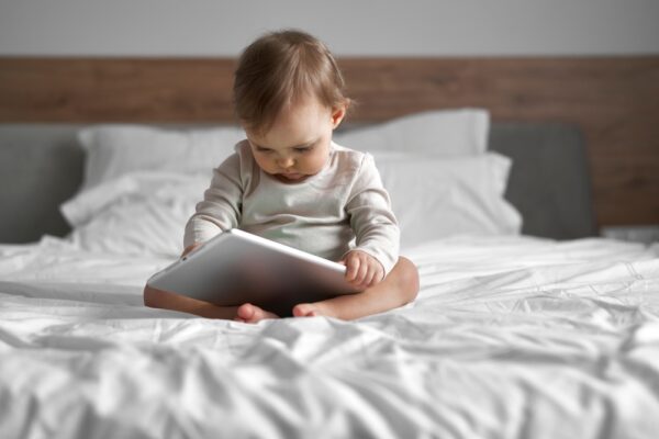 Caucasian,Little,Girl,Watching,On,Digital,Tablet,At,Home